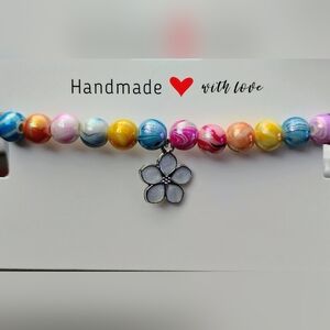Colorful Beaded Bracelet with Flower Charm